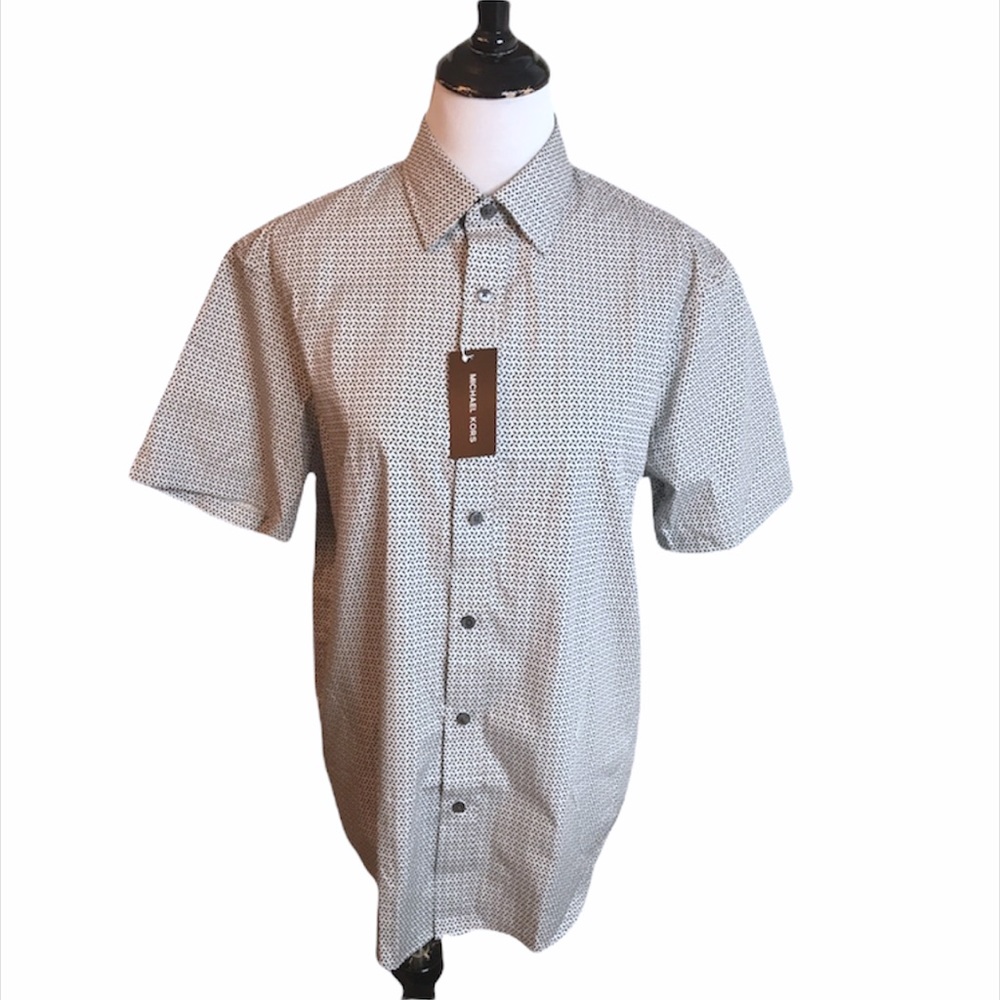 Michael Kors Button Down Short Sleeve Shirt, Gray, Medium